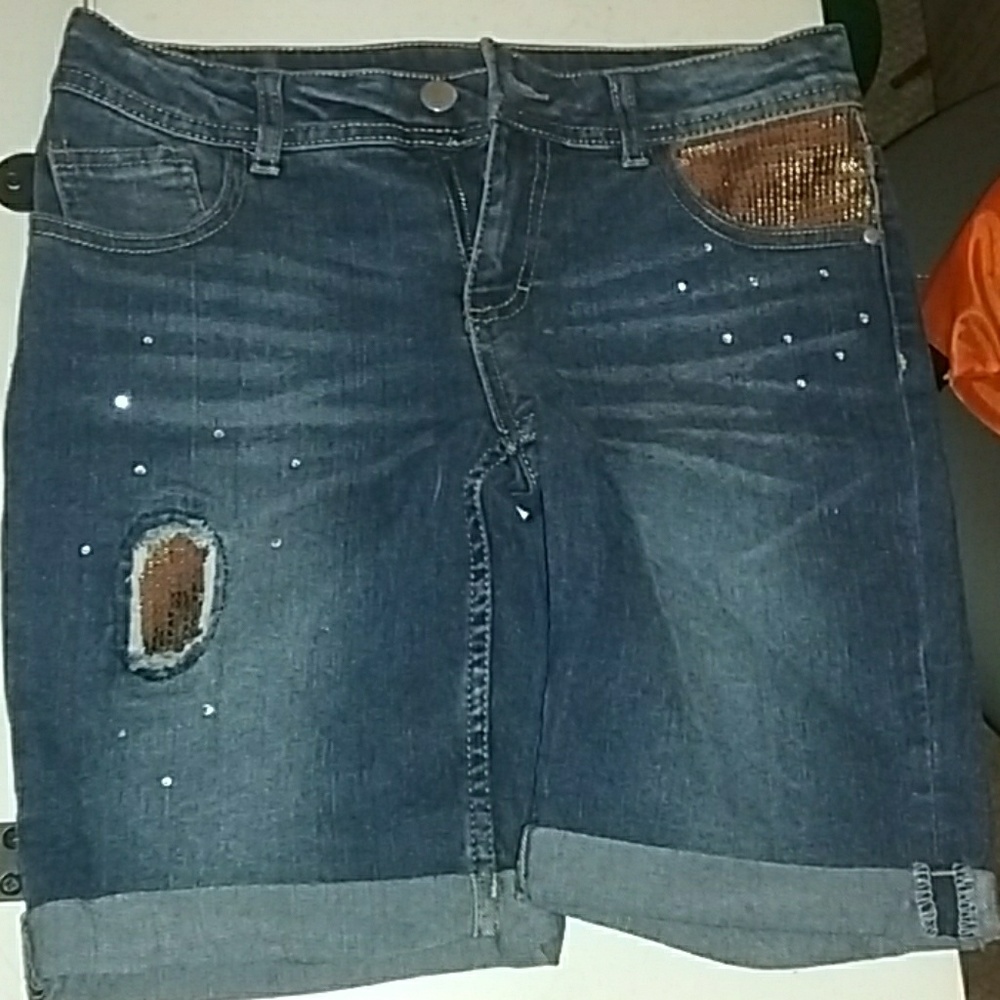 Girls jean shorts with cute gold sequin accents